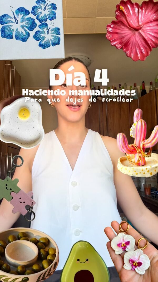 Vídeo vertical para TikTok editado por María Martínez: 'Día 4 haciendo manualidades', con piezas artesanales de cerámica